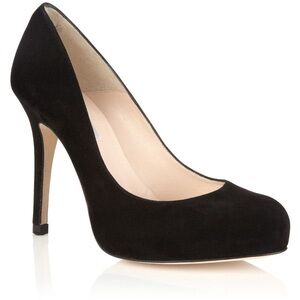L.K. bennett London Harper black suede covered platform pumps heels 37 EUC